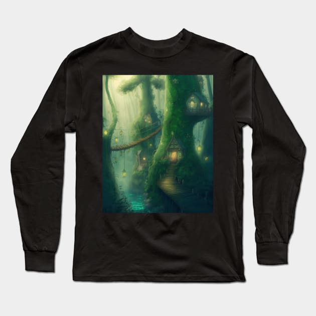 Fairy Forest Village Enchanted Woodland Long Sleeve T-Shirt by peachycrossing